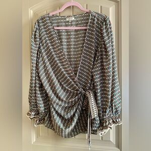 Max Studio Printed Wrap Style Long Sleeve Blouse